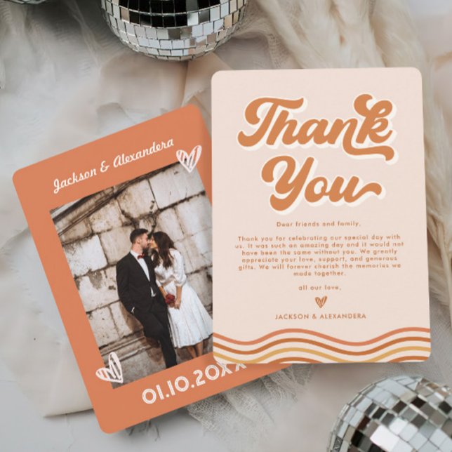 Boho Orange Retro 70s Wedding Thank You Card (Creator Uploaded)