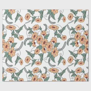 Boho Orange & Teal Floral Botanical Wrapping Paper