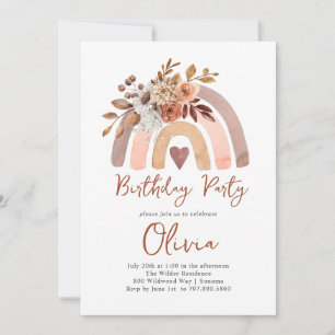 Boho Orange Terracotta Rainbow Girl's Birthday Invitation