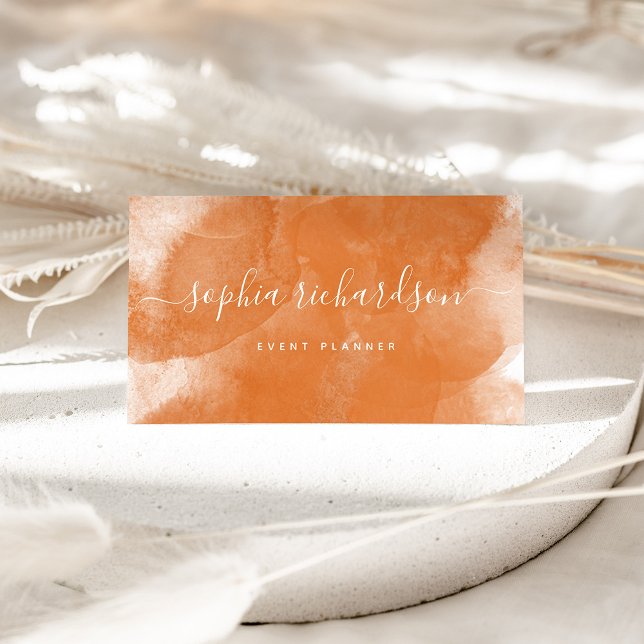 Boho Orange Watercolor and Script Business Card (Creator Uploaded)