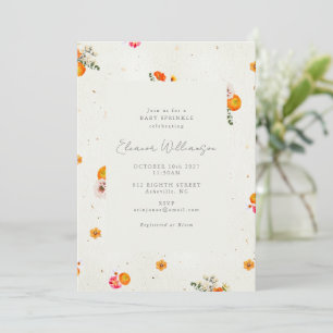 Boho Orange Wildflower Floral Baby Sprinkle Shower Invitation