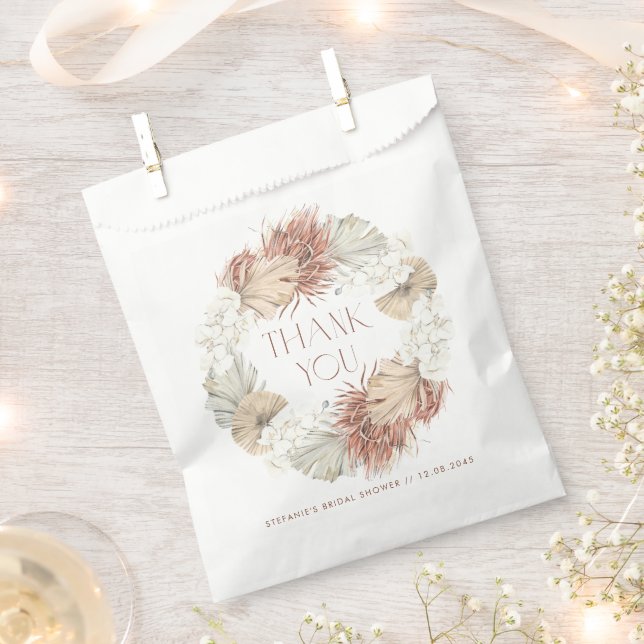 Boho Orchid and Dried Palm Wreath Bridal Shower Favour Bags (Clipped)