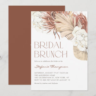 Boho Orchids and Dried Palm Leaves Bridal Brunch Invitation