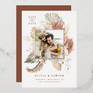 Boho Orchids and Dried Palm Photo Save the Date