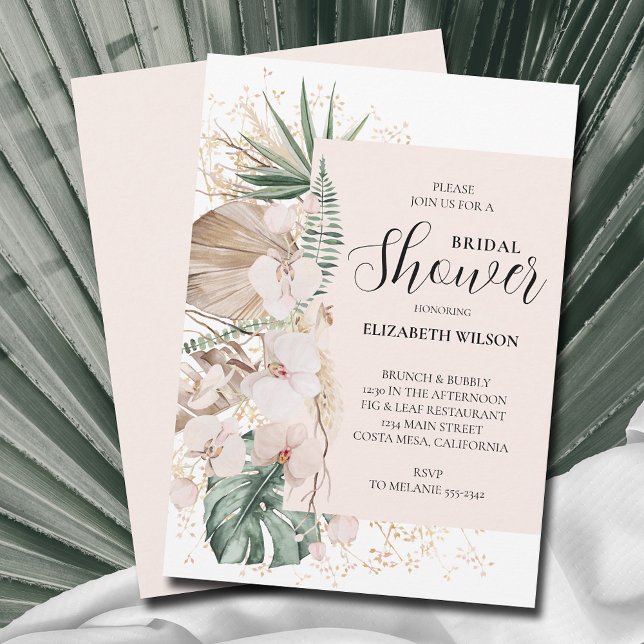 Boho Orchids Palms Bridal Shower Invitation (Creator Uploaded)