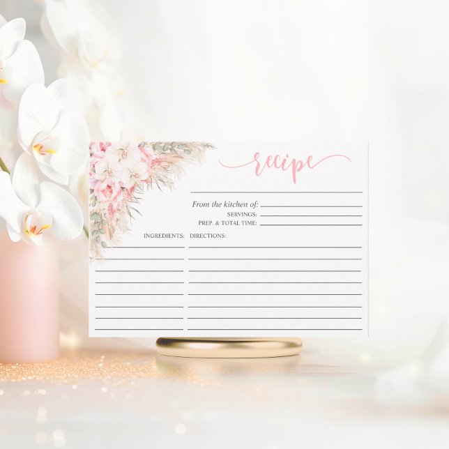 Boho Orchids Pampas Floral Bridal Shower RECIPE Enclosure Card (Boho Orchids Pampas Floral Bridal Shower RECIPE Enclosure Card)