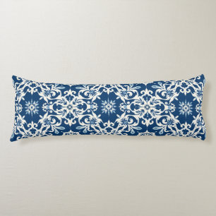 Boho Ornament Pattern in White-Blue Vintage Body Cushion
