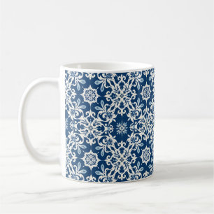 Boho Ornament Pattern in White-Blue Vintage Coffee Mug