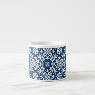 Boho Ornament Pattern in White-Blue Vintage Espresso Cup