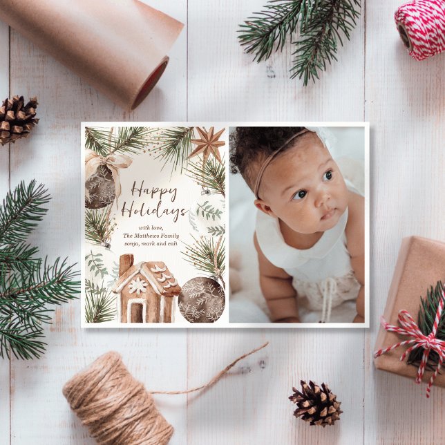 Boho Ornament Surround Flat Holiday Card (Creator Uploaded)