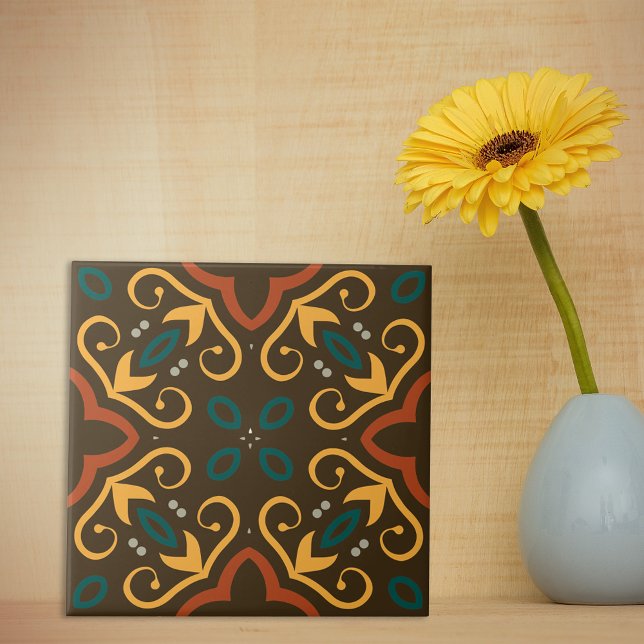 Boho Ornate Folklore Pattern in Earthy Colours Tile (Creator Uploaded)