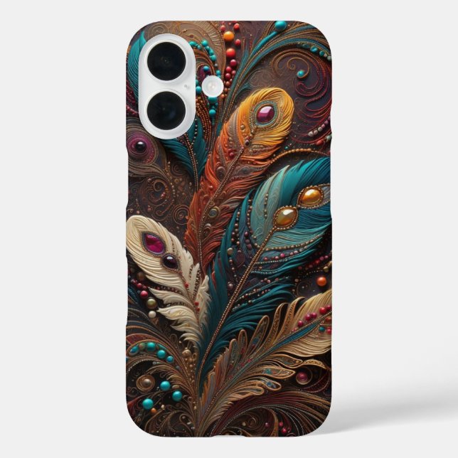 Boho Ornate Metallic Teal Orange Leather iPhone  Case-Mate iPhone Case (Back)