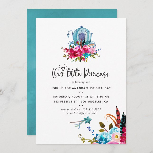 Boho Our little Princess Any Age Birthday Party Invitation (Front/Back)