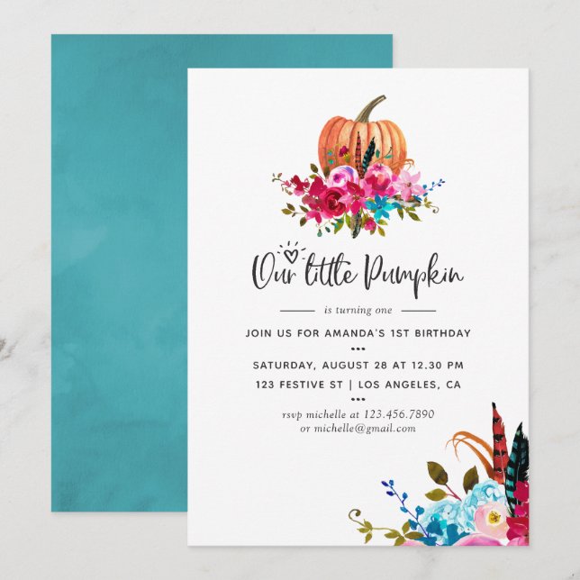Boho Our little Pumpkin Any Age Birthday Party Invitation (Front/Back)