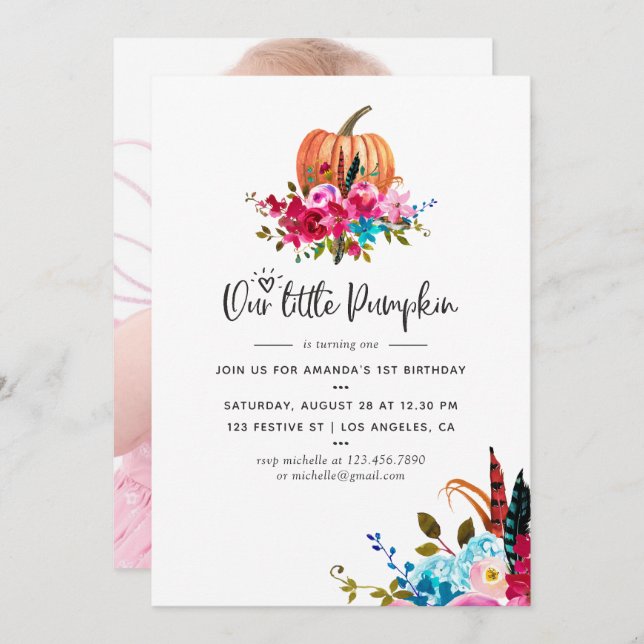 Boho Our little Pumpkin Any Age Birthday Party Invitation (Front/Back)
