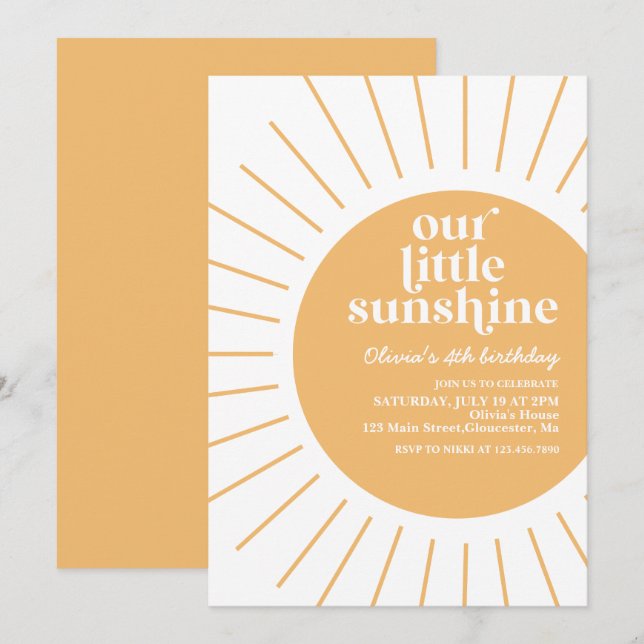 boho our little sunshine birthday invitation (Front/Back)