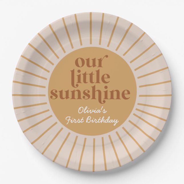 Boho Our Little Sunshine Birthday Paper Plate (Front)