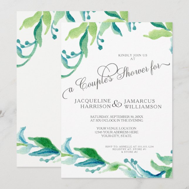 BOHO Outdoor Garden Olive Branch Couples Shower Invitation (Front/Back)