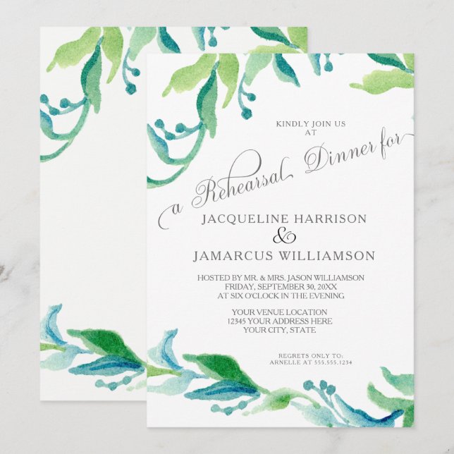 BOHO Outdoor Garden Olive Branch Rehearsal Dinner Invitation (Front/Back)