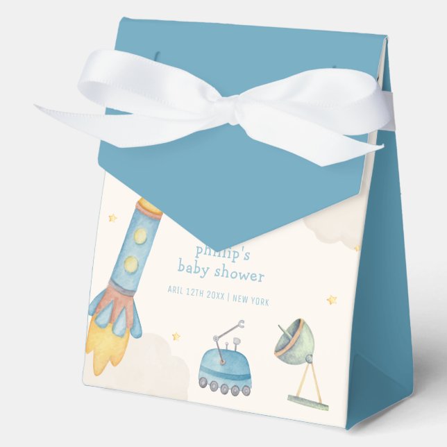 Boho Outer Space Rocket Boy Baby Shower  Favour Box (Front)