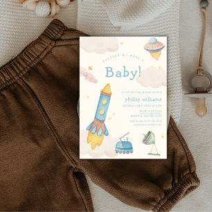 Boho Outer Space Spaceship Rocket Baby Shower Invitation