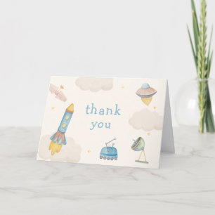 Boho Outer Space Spaceship Rocket Baby Shower Thank You Card