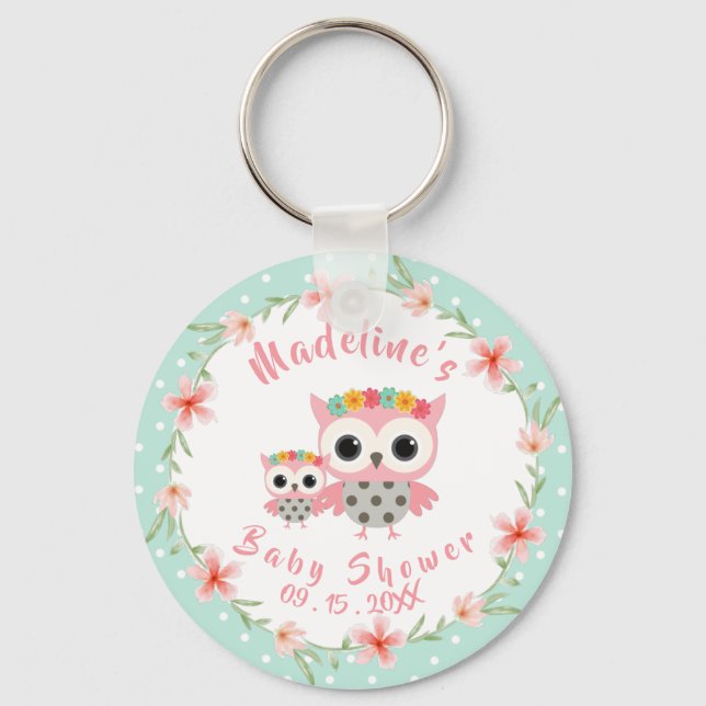 Boho Owl Baby Shower Keychain (Front)
