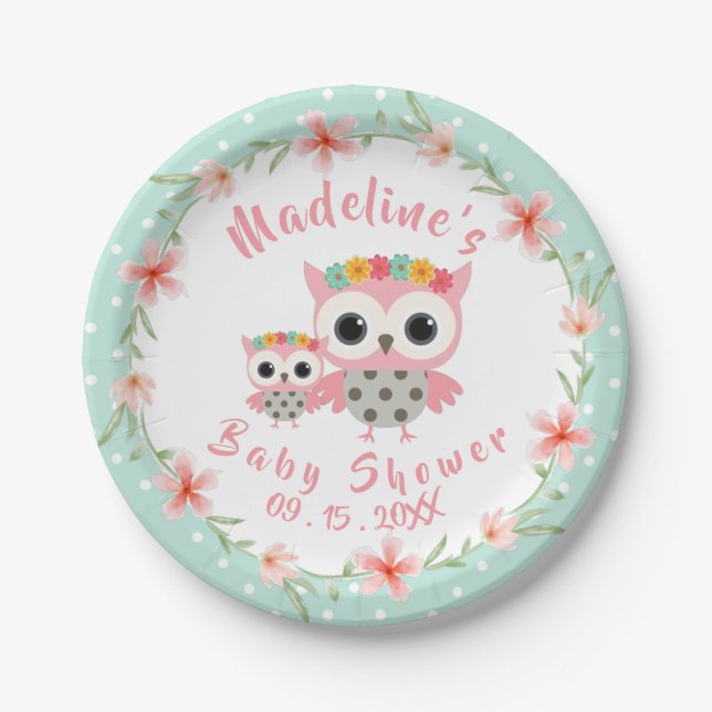 Boho Owl Baby Shower Paper Plates (Front)