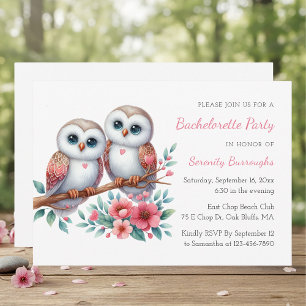 Boho Owl Couple Rustic Bachelorette Party Invitation