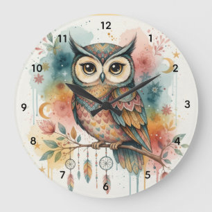 Boho Owl Large Wall Clock