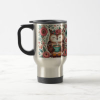 Boho Owl Travel Mug, Cottagecore Design