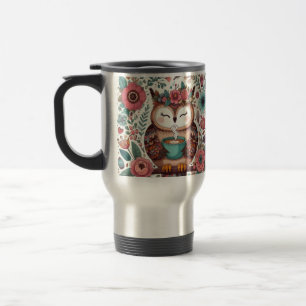 Boho Owl Travel Mug, Cottagecore Design Travel Mug