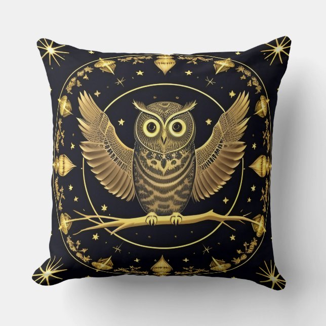 Boho Owl Whimsical Celestial Aesthetic Home Decor Cushion (Front)