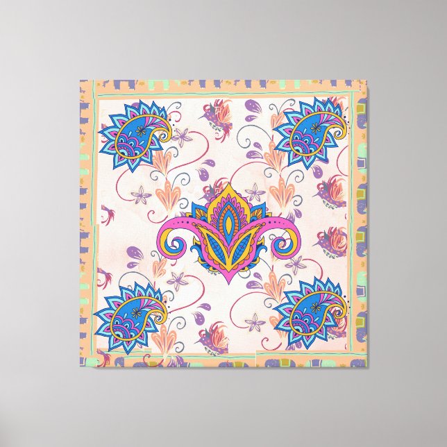 Boho paisley and elephant pattern_lmandala artwork canvas print (Front)