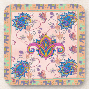 Boho paisley and elephant pattern_lmandala artwork coaster