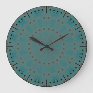 Boho Paisley Blue-Grey Pattern Kaleidoscope Large Clock