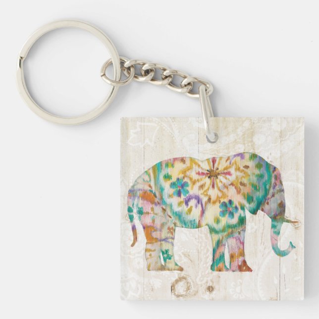 Boho Paisley Elephant I Key Ring (Front)