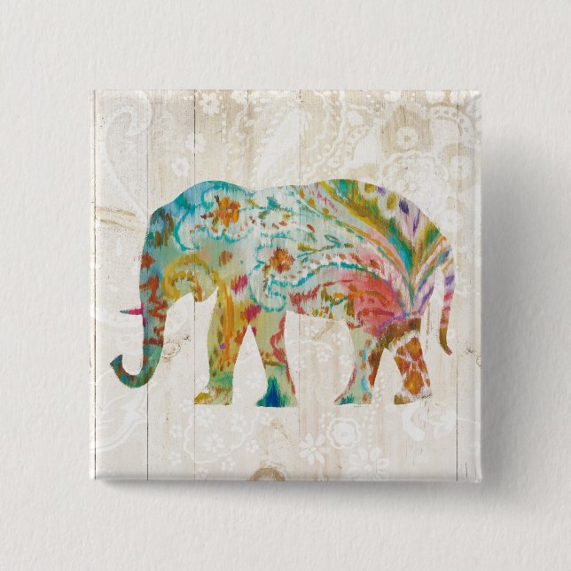 Boho Paisley Elephant II 15 Cm Square Badge (Front)