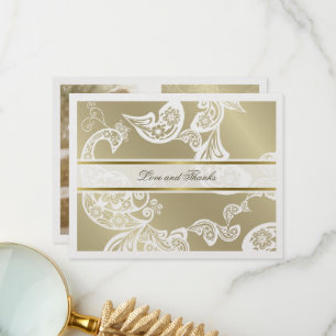 Boho Paisley Floral Peacock Elegant Gold Wedding Thank You Card