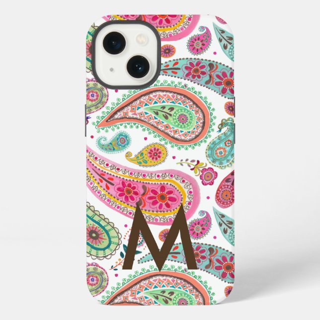 Boho Paisley Multicolor girly pattern monogram iPhone Case (Back)