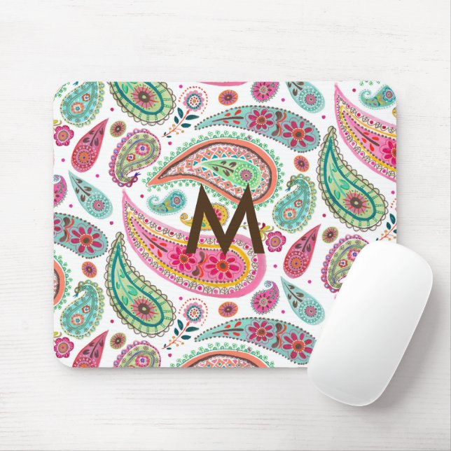 Boho Paisley Multicolor girly pattern monogram Mouse Mat (With Mouse)