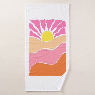 Boho pale pink and orange sunset bath towel