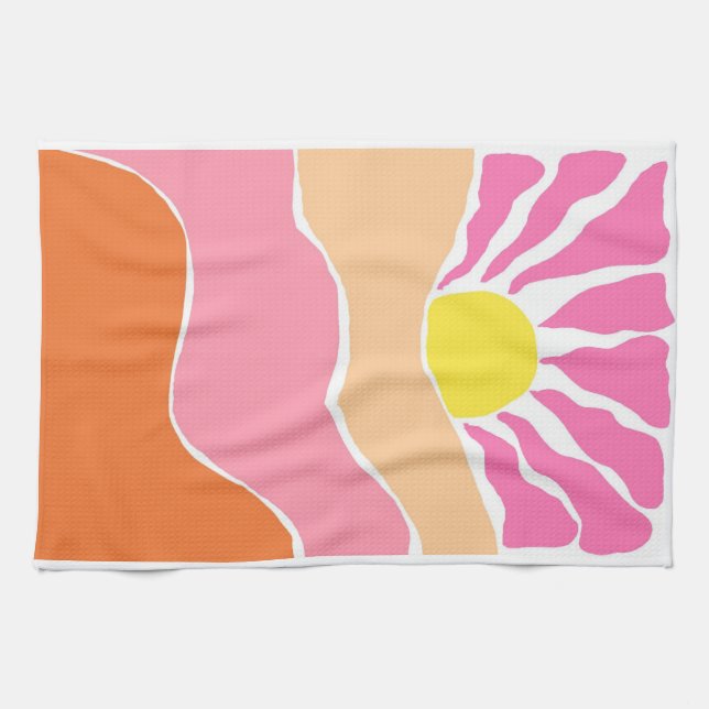 Boho pale pink and orange sunset  tea towel (Horizontal)