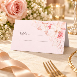 Boho Pale Pink Floral Wedding Place Card