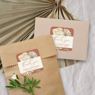 Boho Palm Dried Foliage Terracotta Thank You Square Sticker