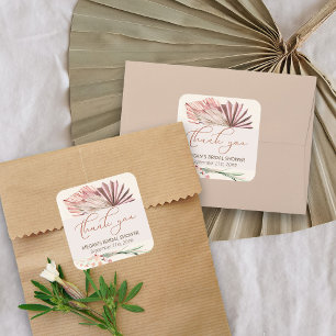 Boho Palm Dried Tropical Foliage Thank You Square Sticker