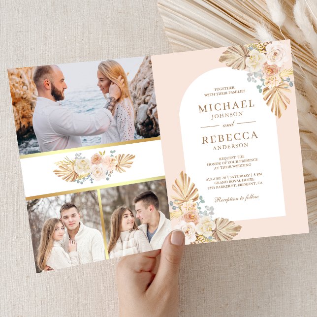 Boho Palm Dusty Earthy Floral Arch QR Code Wedding Invitation (Creator Uploaded)