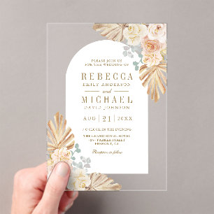 Boho Palm Dusty Earthy Floral Arch Wedding Acrylic Invitations