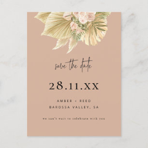 Boho Palm Floral Blush Pink Save The Date Invitation Postcard