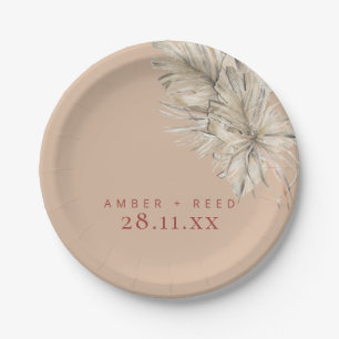 Boho Palm Foliage Terracotta Blush Modern Arch Paper Plate